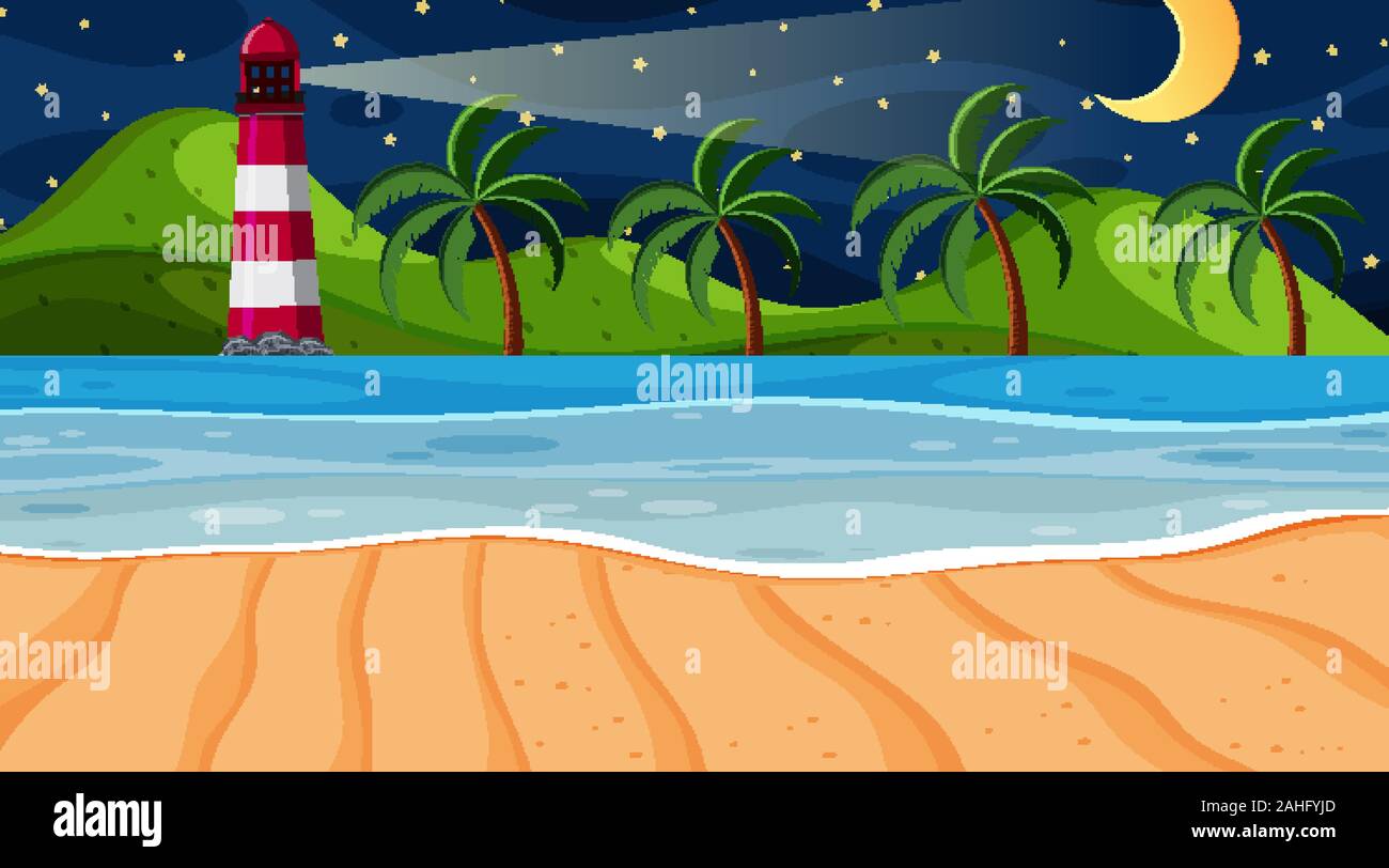Nature scene with lighthouse in the ocean illustration Stock Vector ...