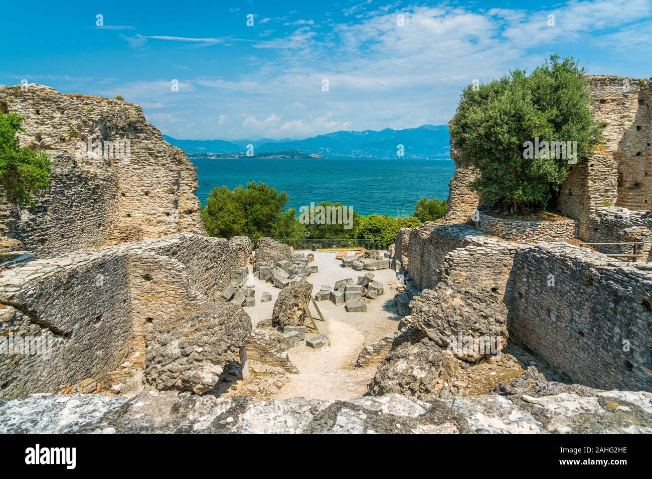 Ruins of Catullo's Villa at Sirmione, on Lake Garda, Province of Brescia, Lombardy, Italy. Stock Photo