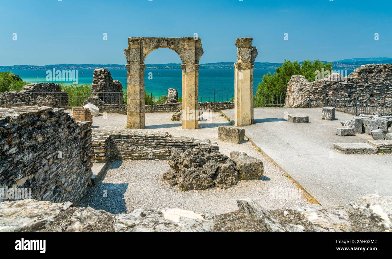 Ruins of Catullo's Villa at Sirmione, on Lake Garda, Province of Brescia, Lombardy, Italy. Stock Photo
