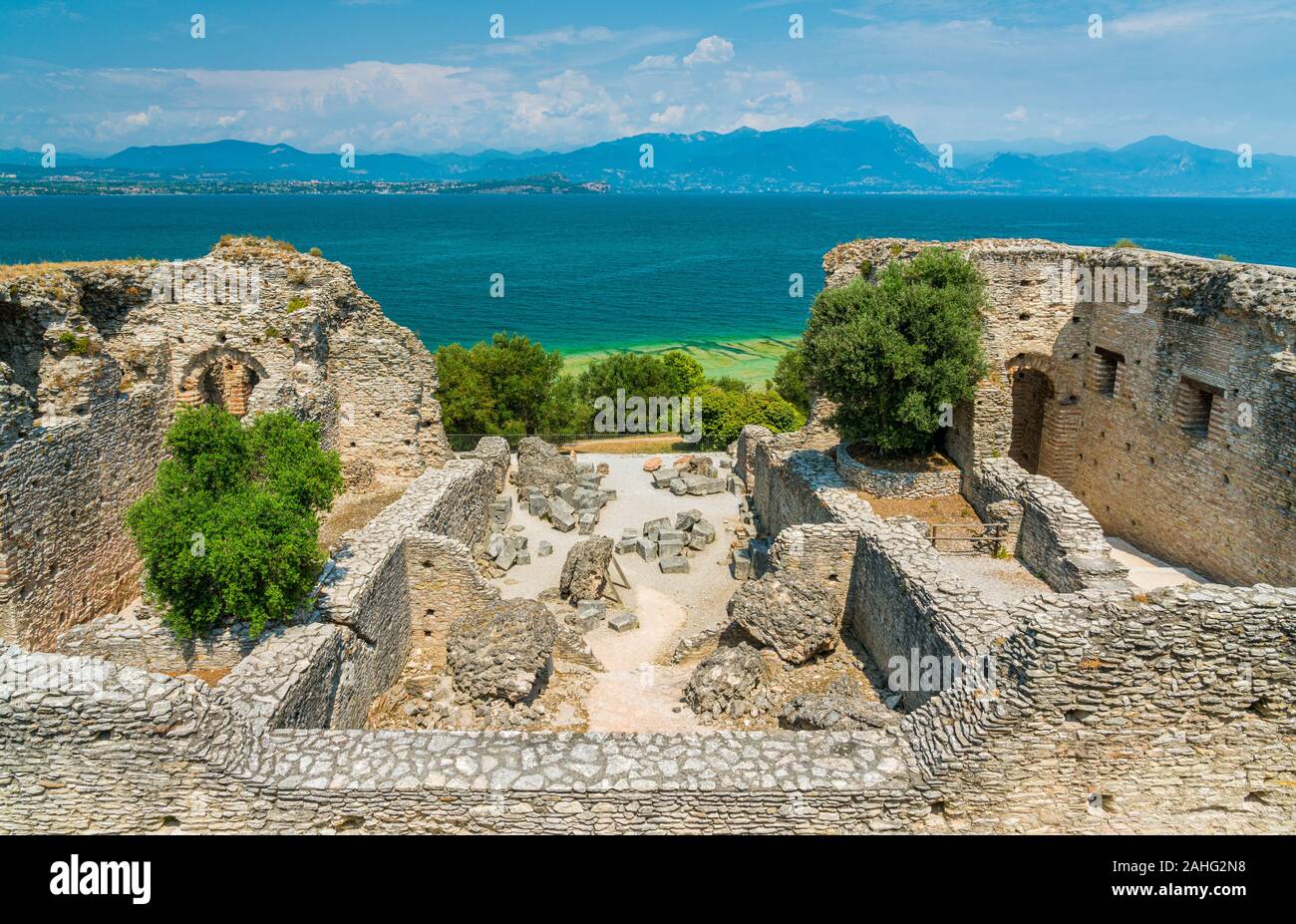 Ruins of Catullo's Villa at Sirmione, on Lake Garda, Province of Brescia, Lombardy, Italy. Stock Photo