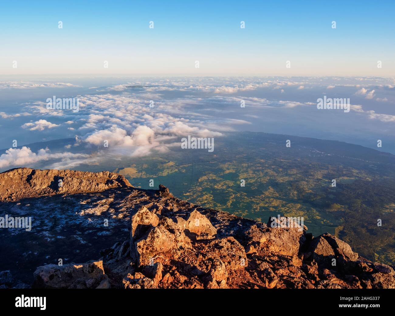 Mount Pico at sunrise, Pico Island, Azores, Portugal Stock Photo