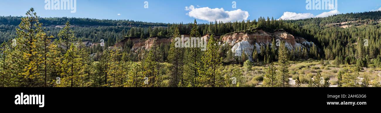Panorama of the white cliffs at Malakoff Diggins State Historic Park near Nevada City, CA Stock Photo
