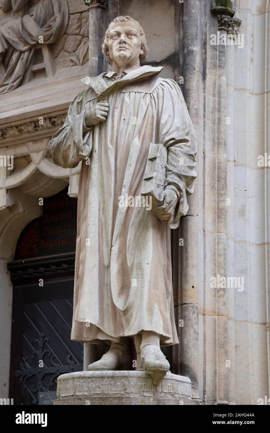 Martin Luther, Statue, Pirna, Saxon Switzerland, Saxony, Germany, Europe Stock Photo