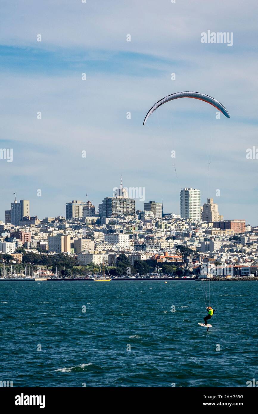Kite surfer in San Francisco Bay Stock Photo