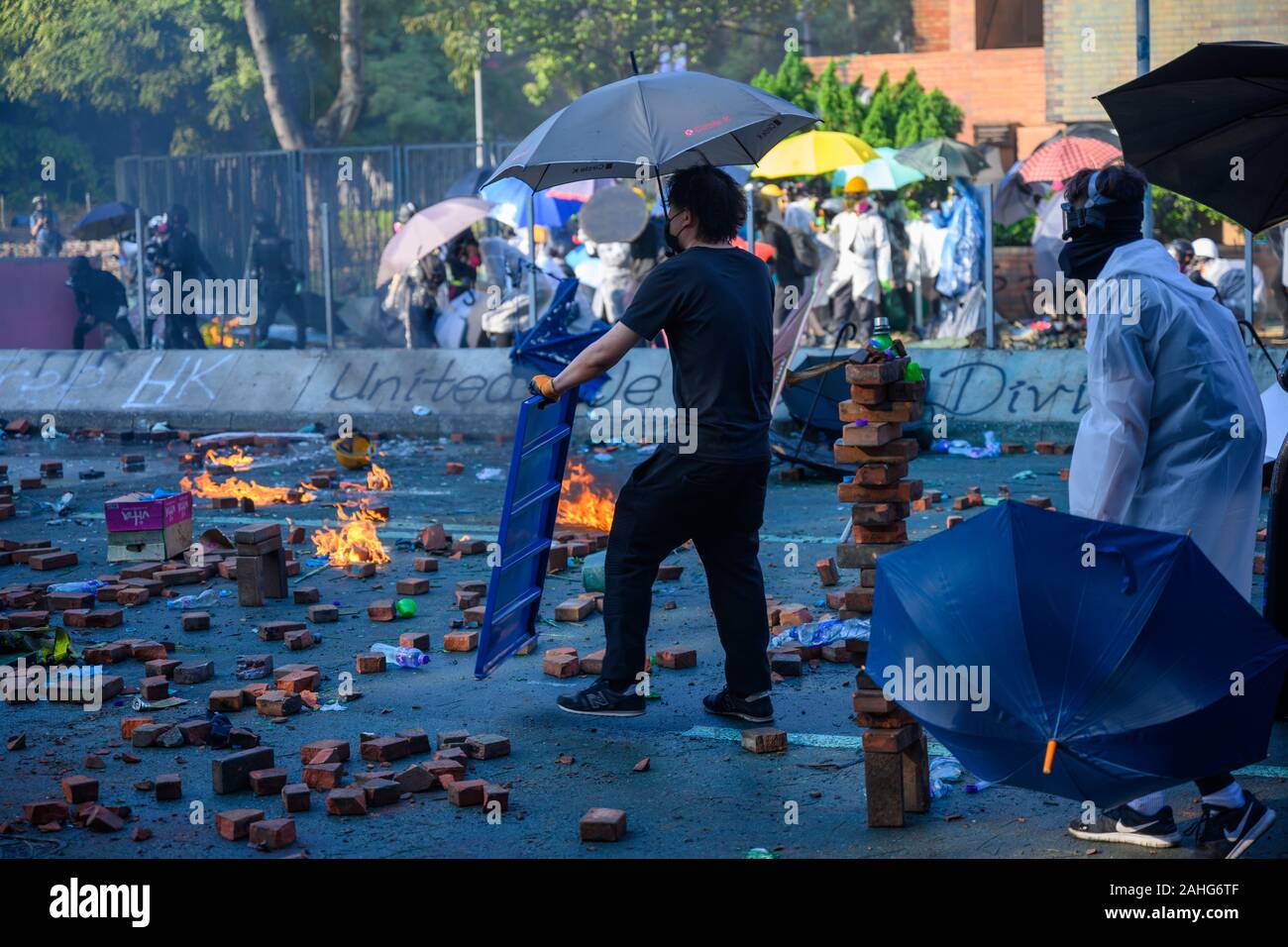 PolyU, Hong Kong - Nov 17, 2019: The first day of the Siege of PolyU ...