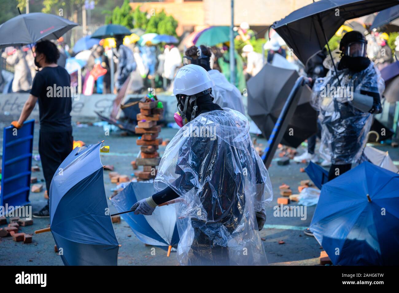 PolyU, Hong Kong - Nov 17, 2019: The first day of the Siege of PolyU ...