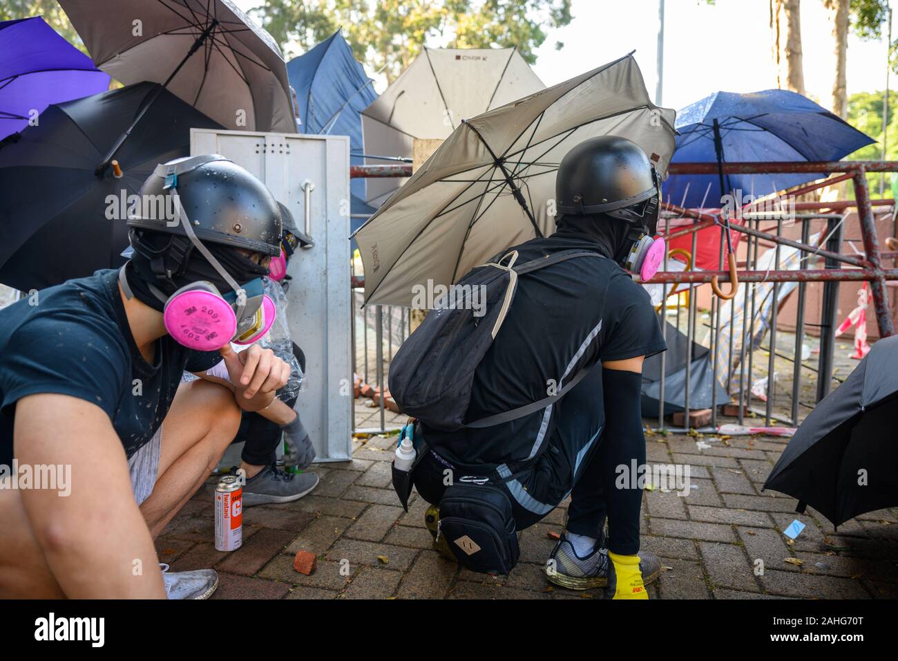 PolyU, Hong Kong - Nov 17, 2019: The first day of the Siege of PolyU ...