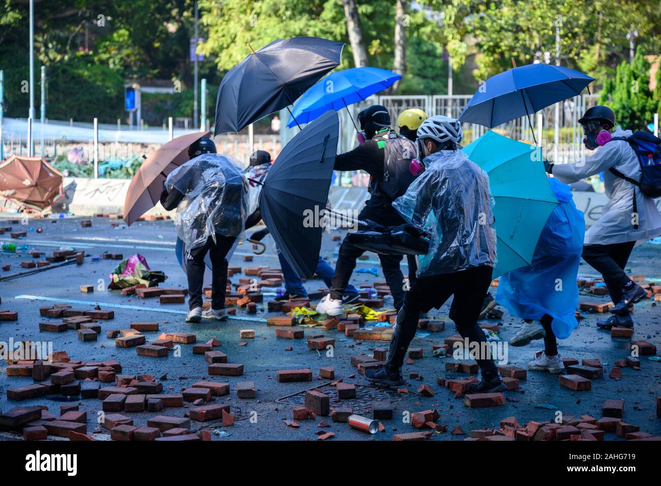 PolyU, Hong Kong - Nov 17, 2019: The first day of the Siege of PolyU ...