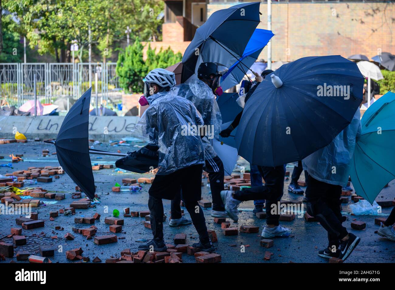 PolyU, Hong Kong - Nov 17, 2019: The first day of the Siege of PolyU ...