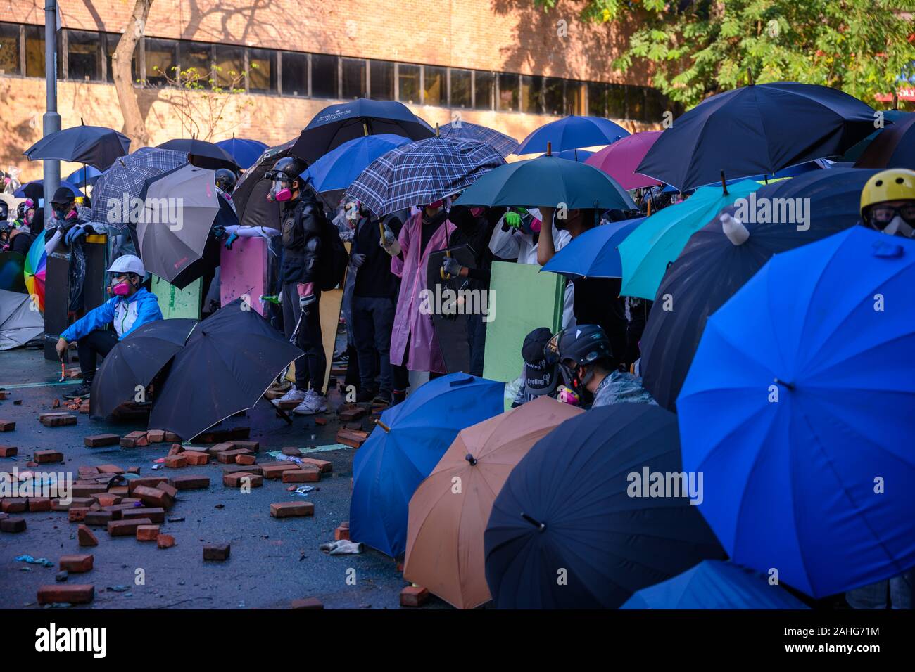 PolyU, Hong Kong - Nov 17, 2019: The first day of the Siege of PolyU ...