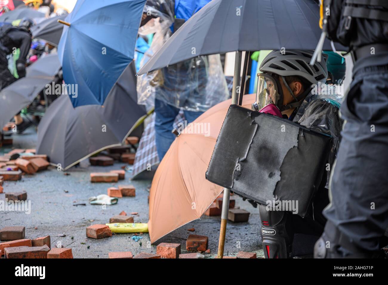 PolyU, Hong Kong - Nov 17, 2019: The first day of the Siege of PolyU ...