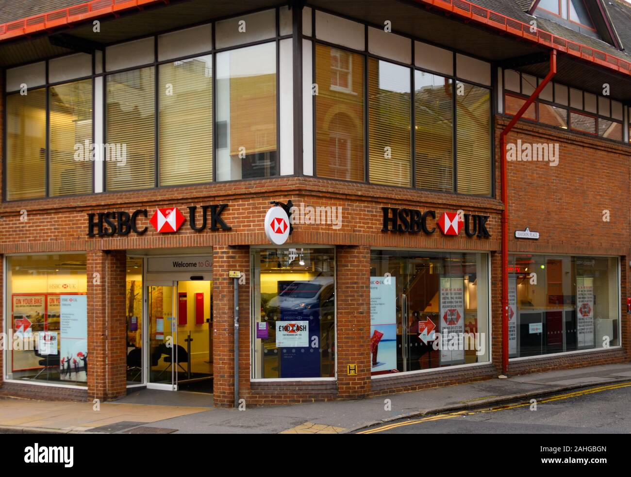 Guildford, United Kingdom - November 06 2019: HSBC Bank entrance on North Street Stock Photo