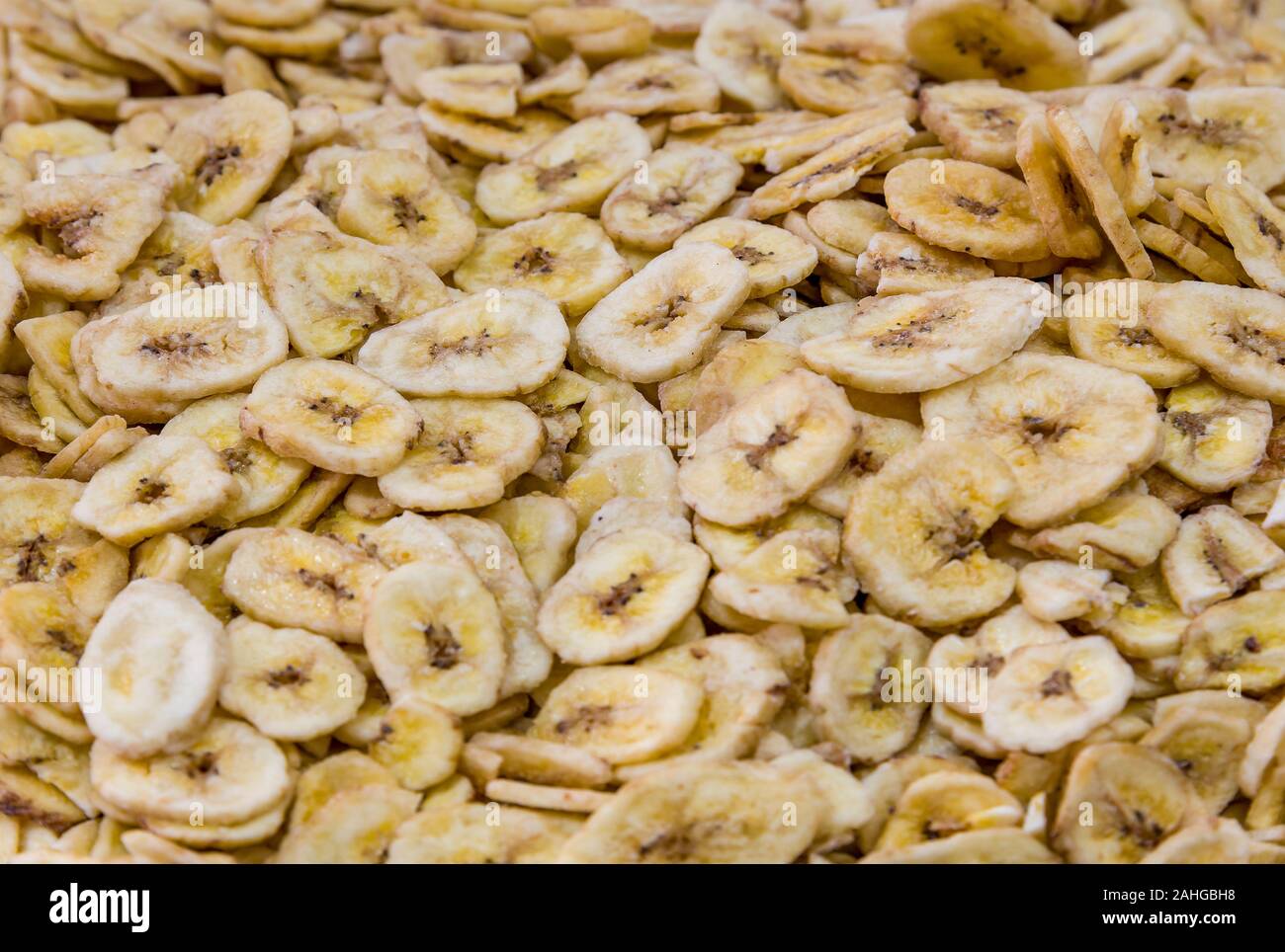 banana chips for background uses Dried bananas with ringlets. Stock Photo