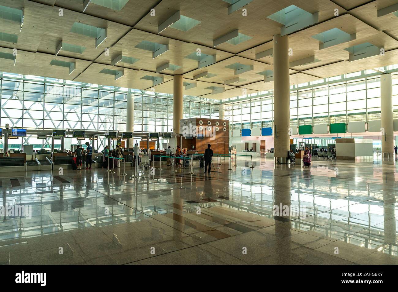 Islamabad International Airport Picturesque Breathtaking View of Domestic Departures Check In Counters Stock Photo
