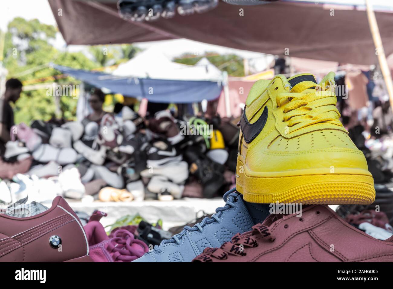 dramatic image of yellow tennis shoes 