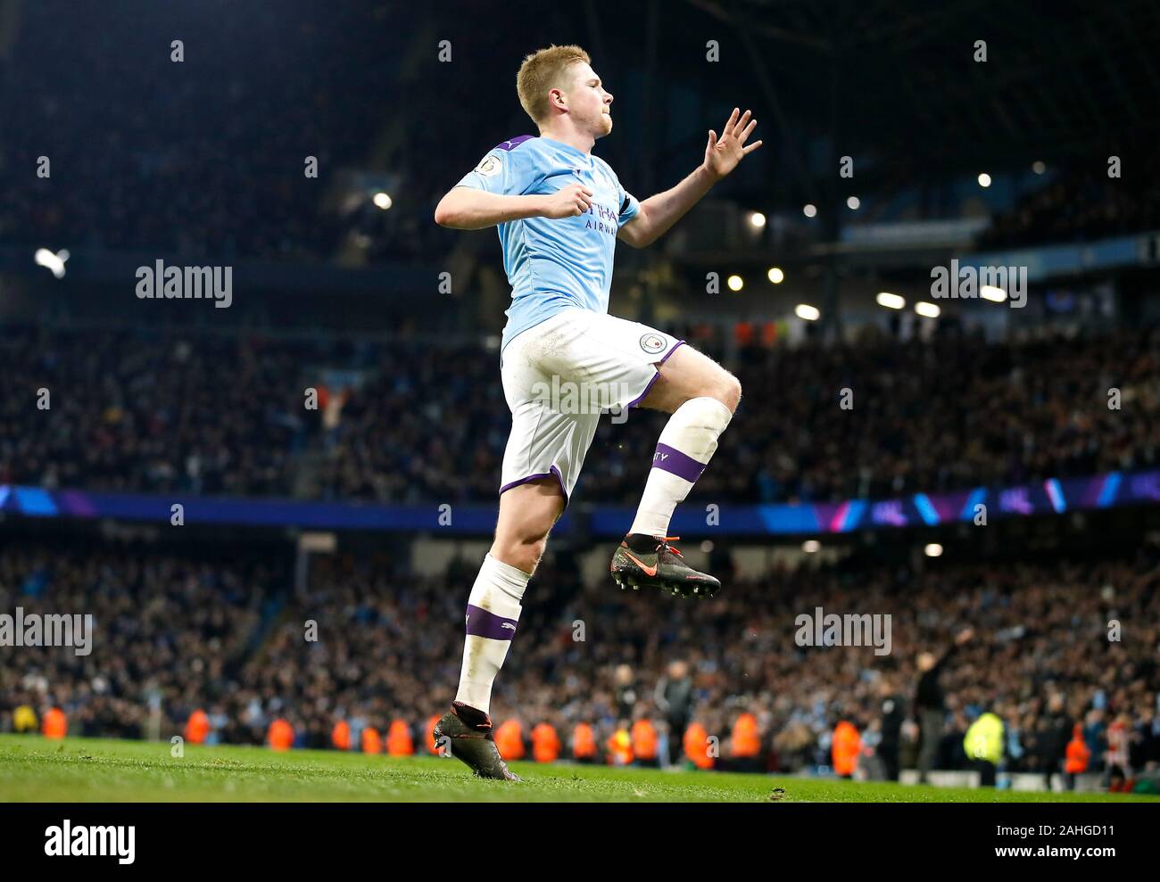Manchester citys kevin de bruyne celebrates scoring second goal hires stock photography and