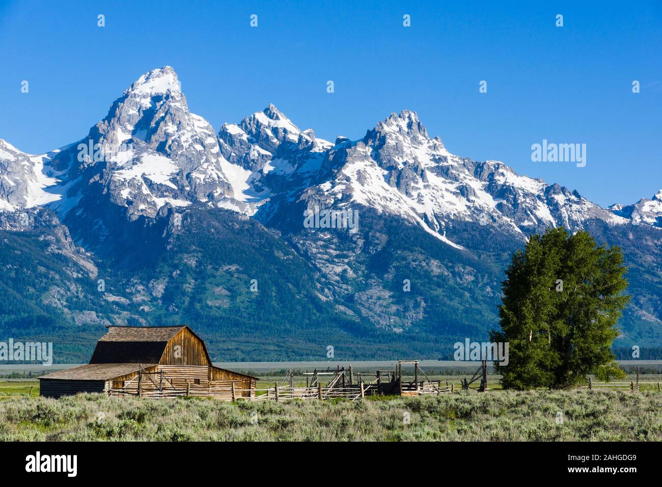 Mormon Row Historic District, Teton County, Wyoming, United States Stock Photo
