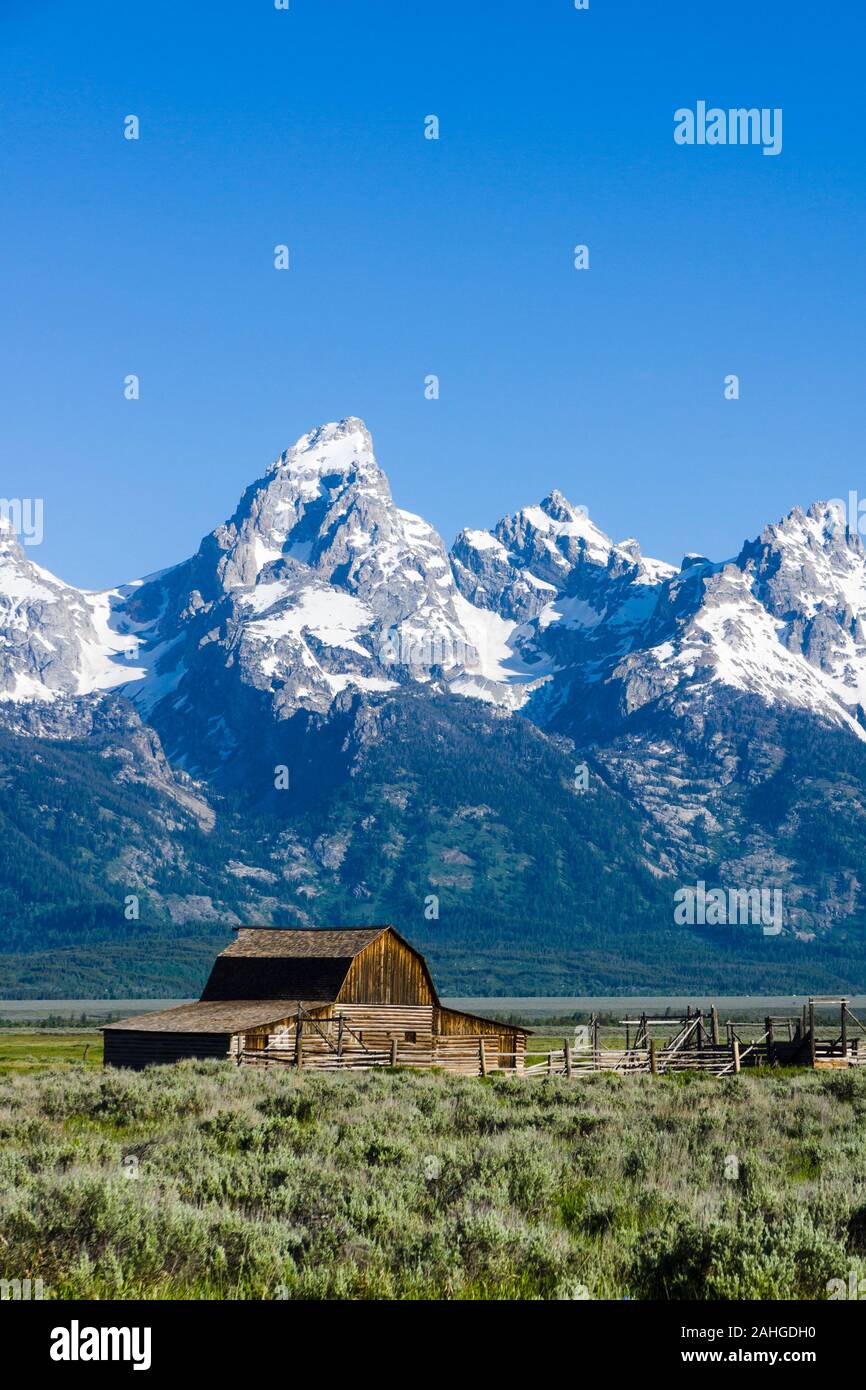 Mormon Row Historic District, Teton County, Wyoming, United States Stock Photo