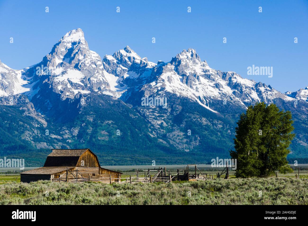 Mormon Row Historic District, Teton County, Wyoming, United States Stock Photo