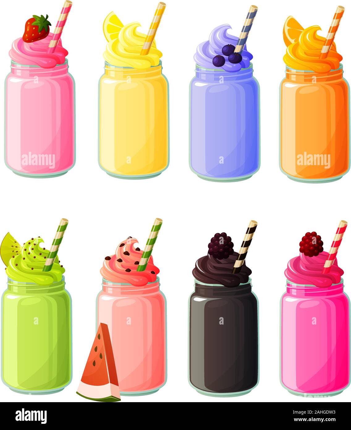Vector Illustration Of Various Hipster Trend Smoothies Milk Shakes And Beverages In Mason Jars Isolated On White Background Stock Vector Image Art Alamy alamy