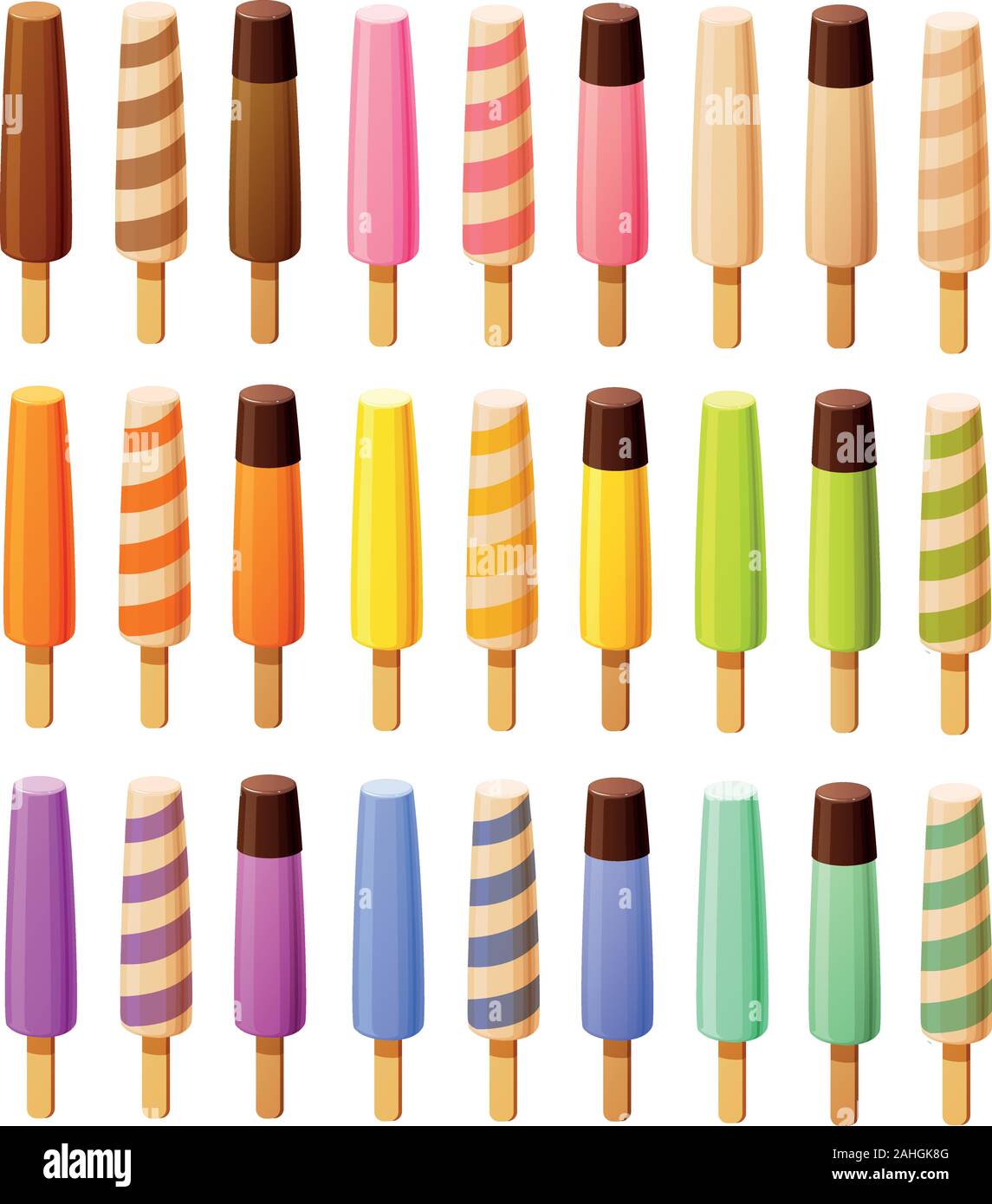 Vector illustration of various Popsicle, ice cream and sorbet isolated on white background Stock Vector