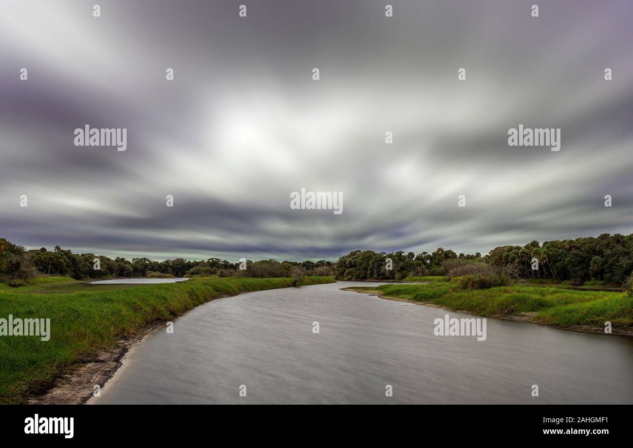Cloudy gloomy day over Myakka River in Myakka River State Park in Sarasota Florida Stock Photo