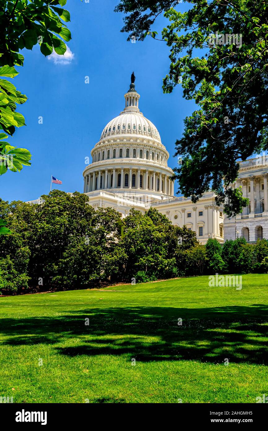 The Capitol is  a complex that includes three major office buildings for the House of Representatives and three major offices for the Senate Stock Photo