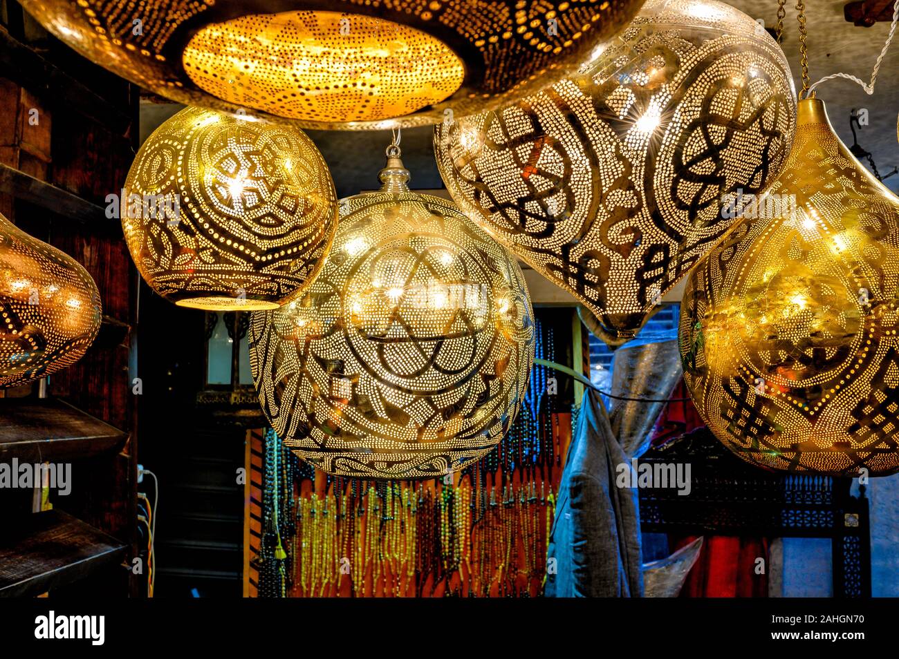 Egyptian lanterns on sale in khan el khalili souq market, Cairo Stock