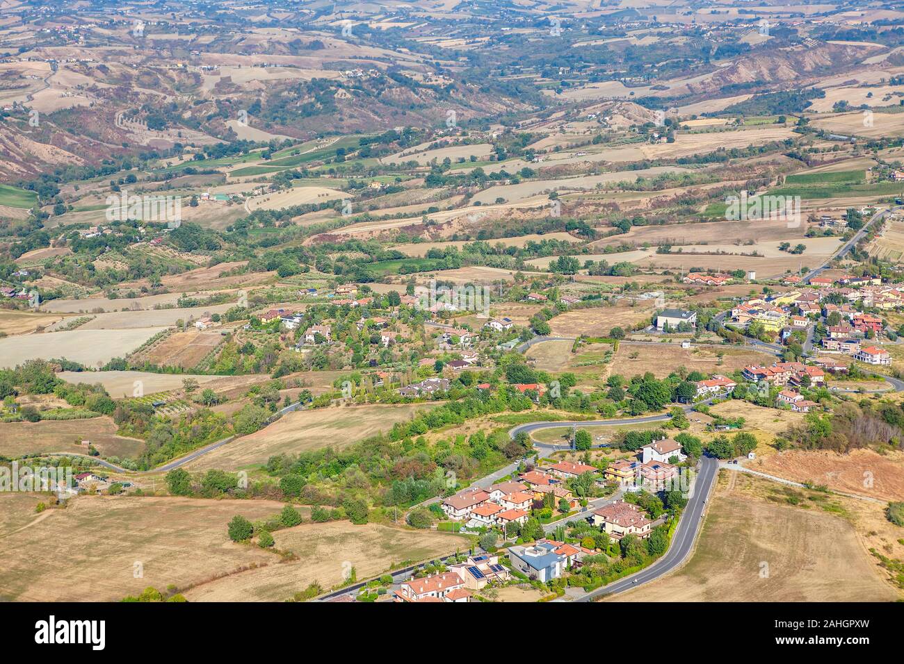 Aerial view medieval village fields hi-res stock photography and images ...