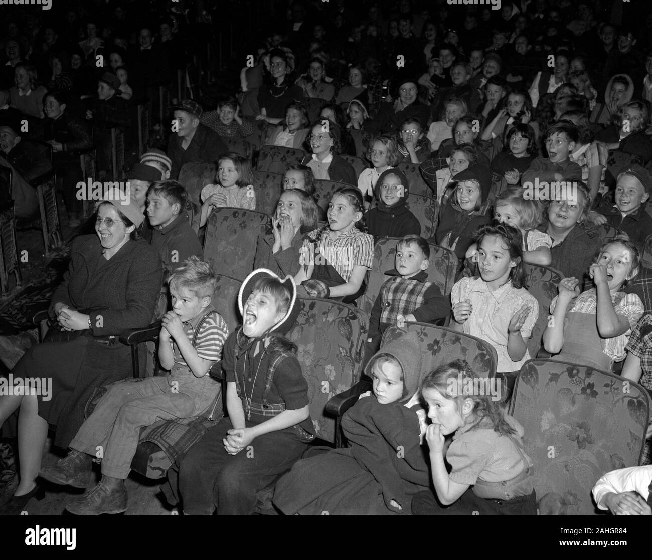 Children at the movies in Madison, wisconsin, 1946 Stock Photo