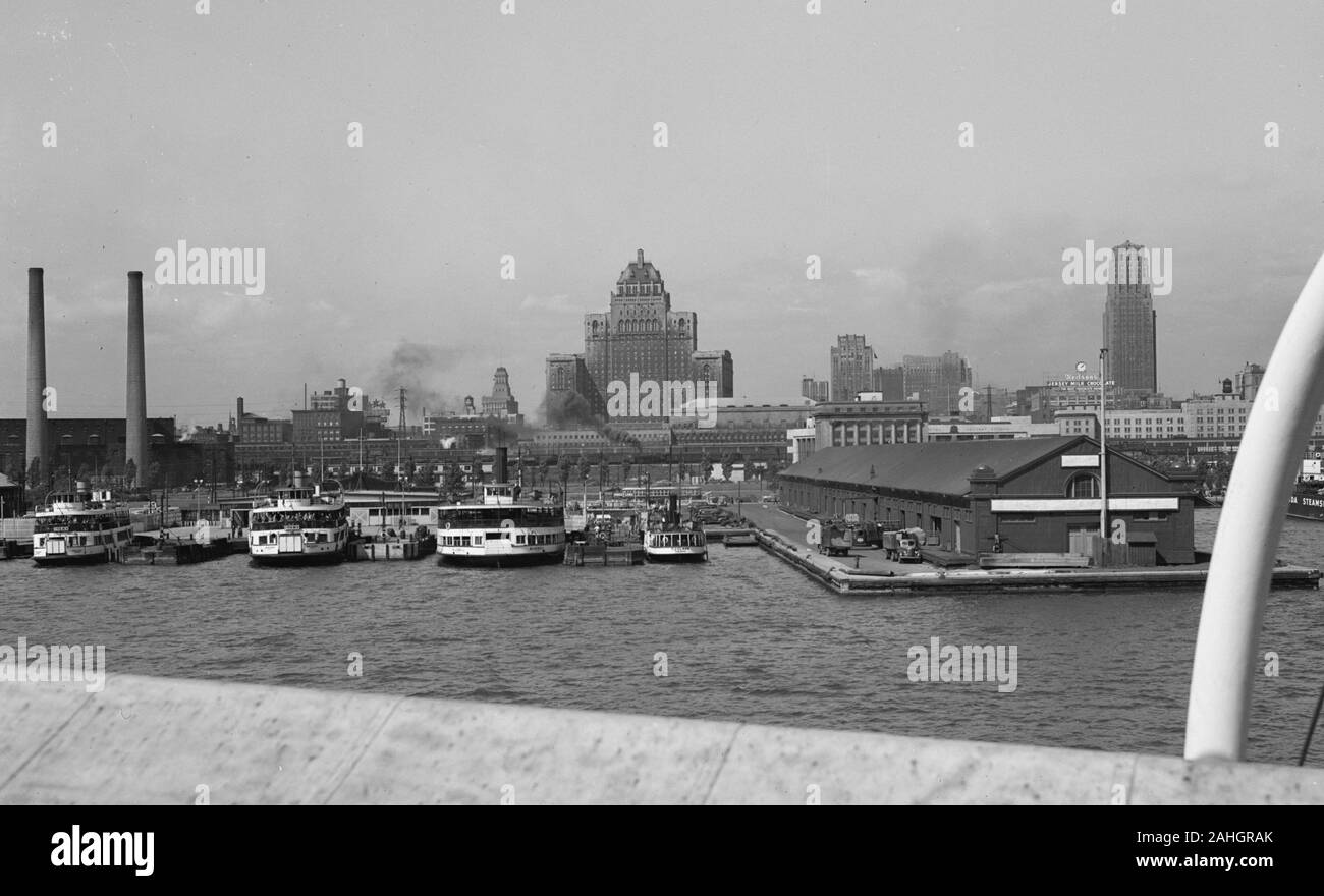 The skyline of Toronto, as seen from the deck of the passenger ship SS North America, 1942 Stock Photo