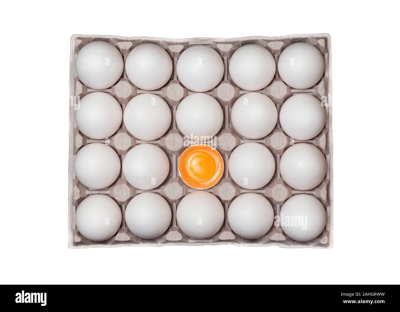 White chicken eggs in the carton box isolated on white background Stock ...