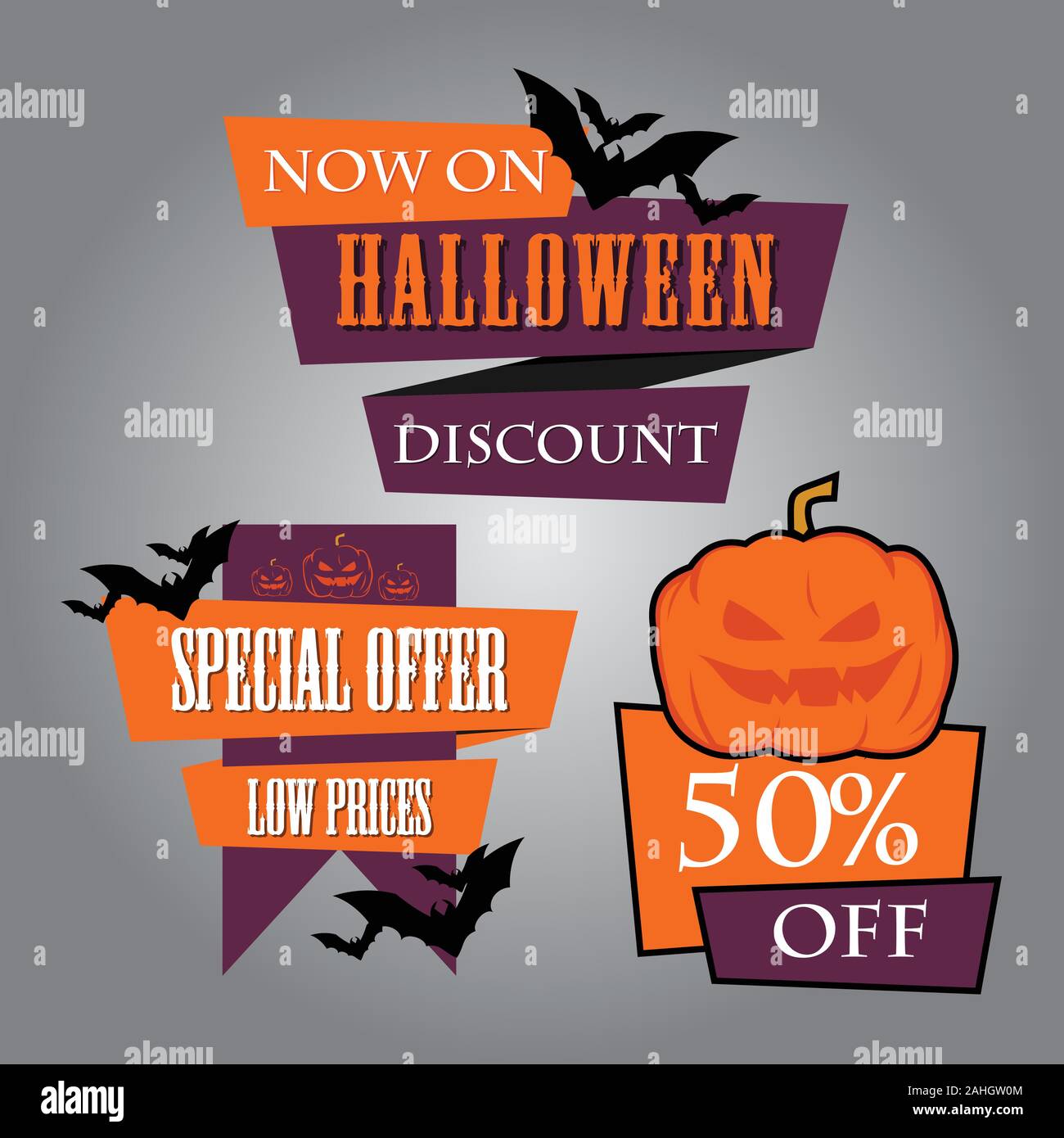 Halloween Sale vector pack design with lettering and holiday symbols ...