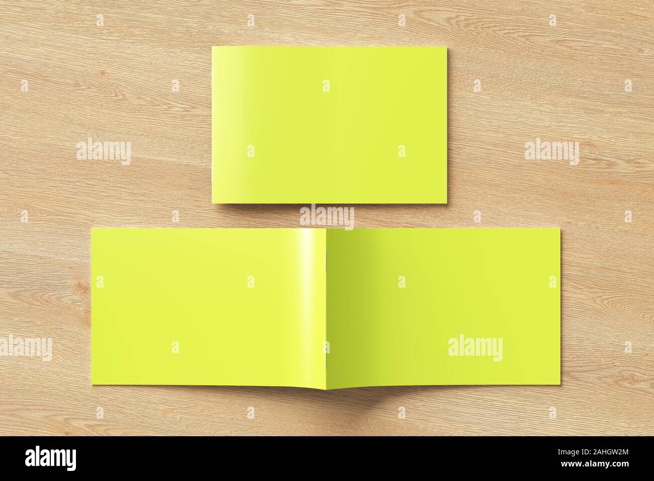 Download Yellow Horizontal Brochure Or Booklet Cover Mock Up On Wooden Background Closed One Brochure And Upside Down Other Clipping Path Around Brochure Vi Stock Photo Alamy PSD Mockup Templates