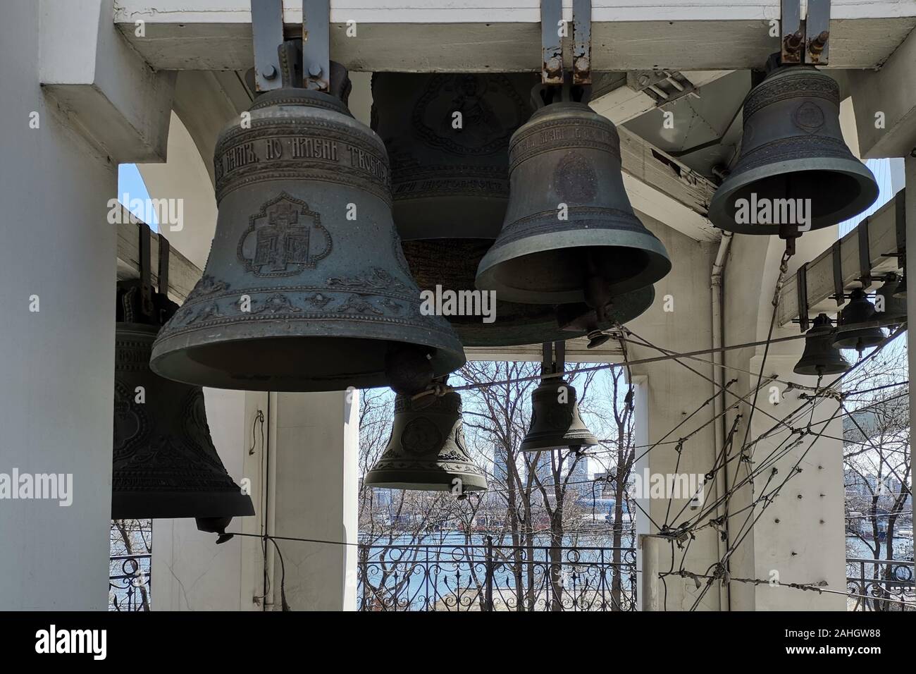 Vladivostok, Primorsky Krai - April 10, 2019: Bell tower of the old chapel on Svetlanskaya street. Stock Photo