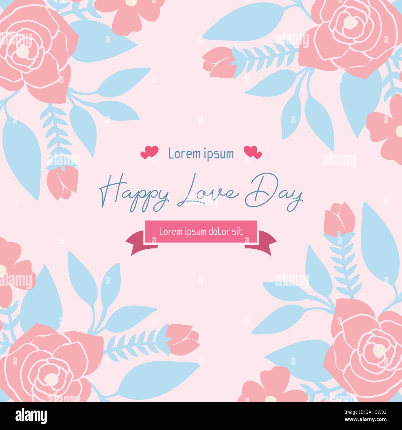 Romantic Happy love day greeting card design, with beautiful wreath