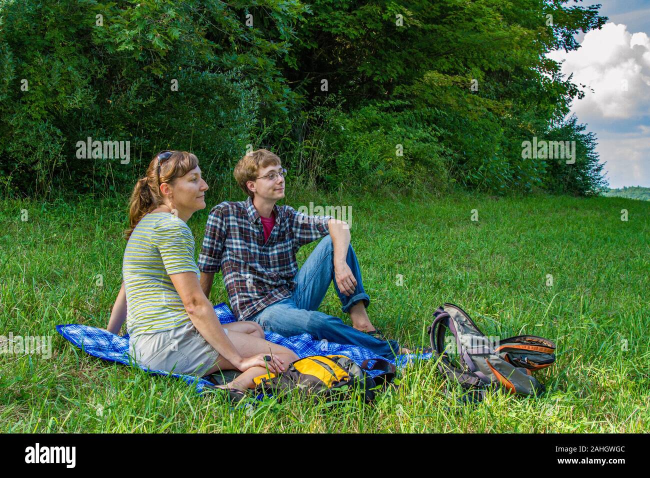 Couple enjoying the outdoors on a summer day Stock Photo