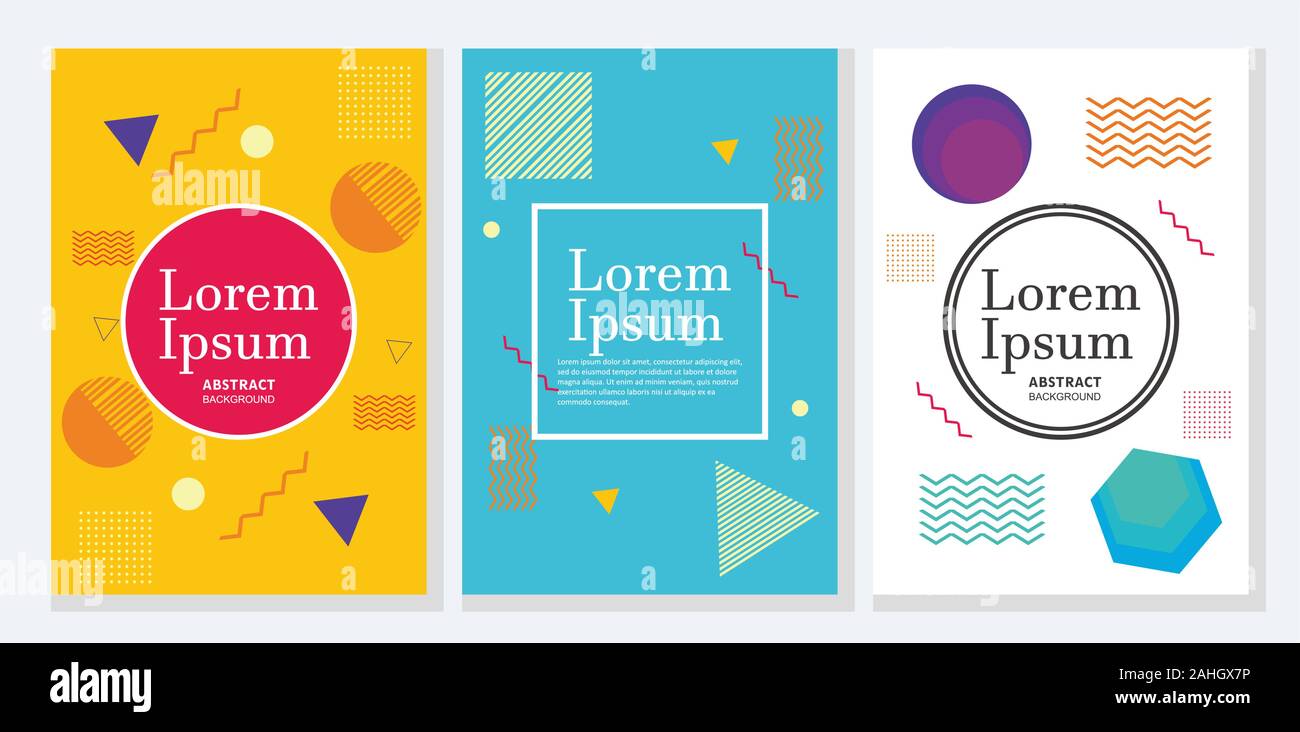 Placard templates set with abstract memphis geometric design, colorful ...