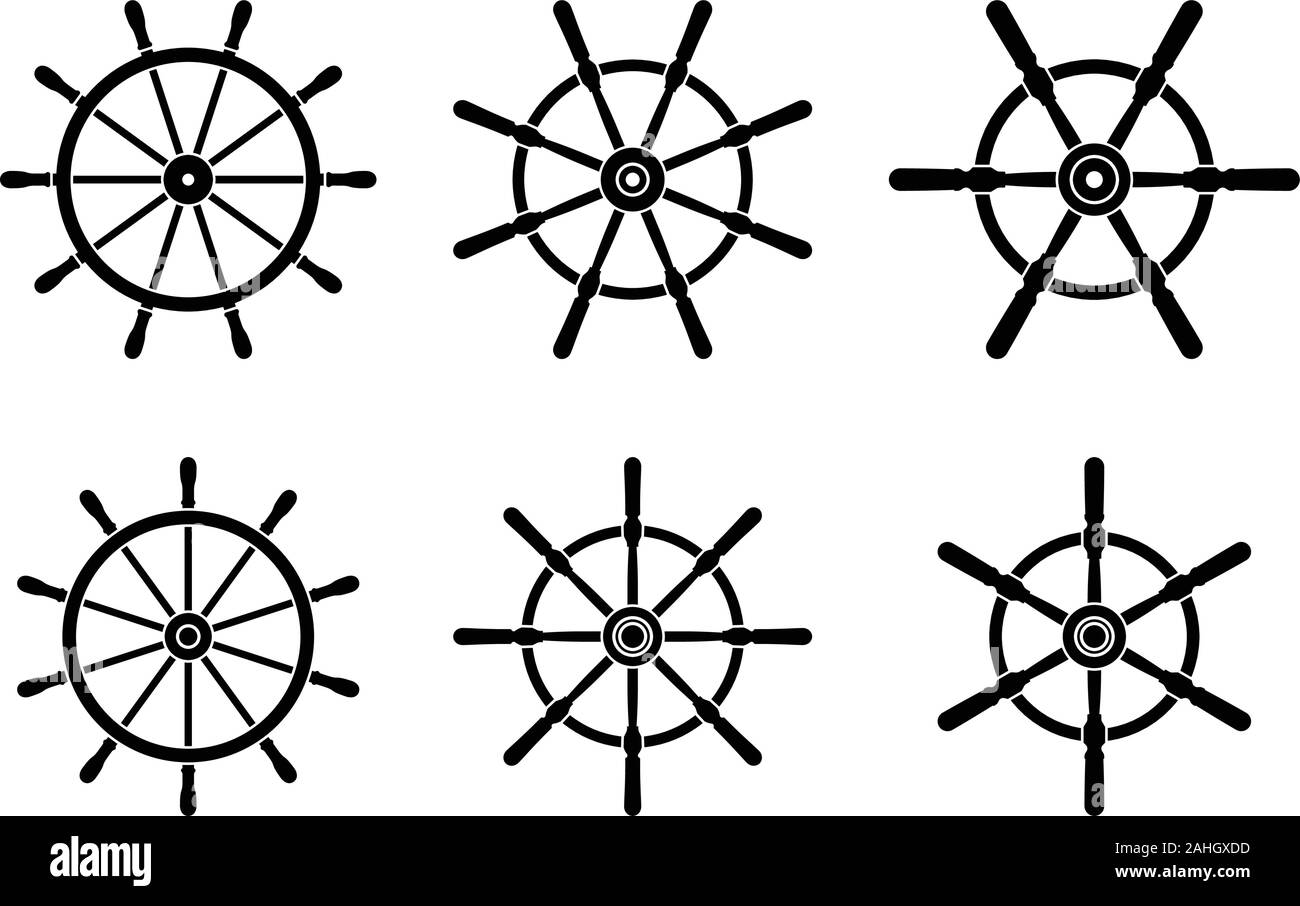 Ship steering wheel with different spokes. Silhouette vector Stock Vector