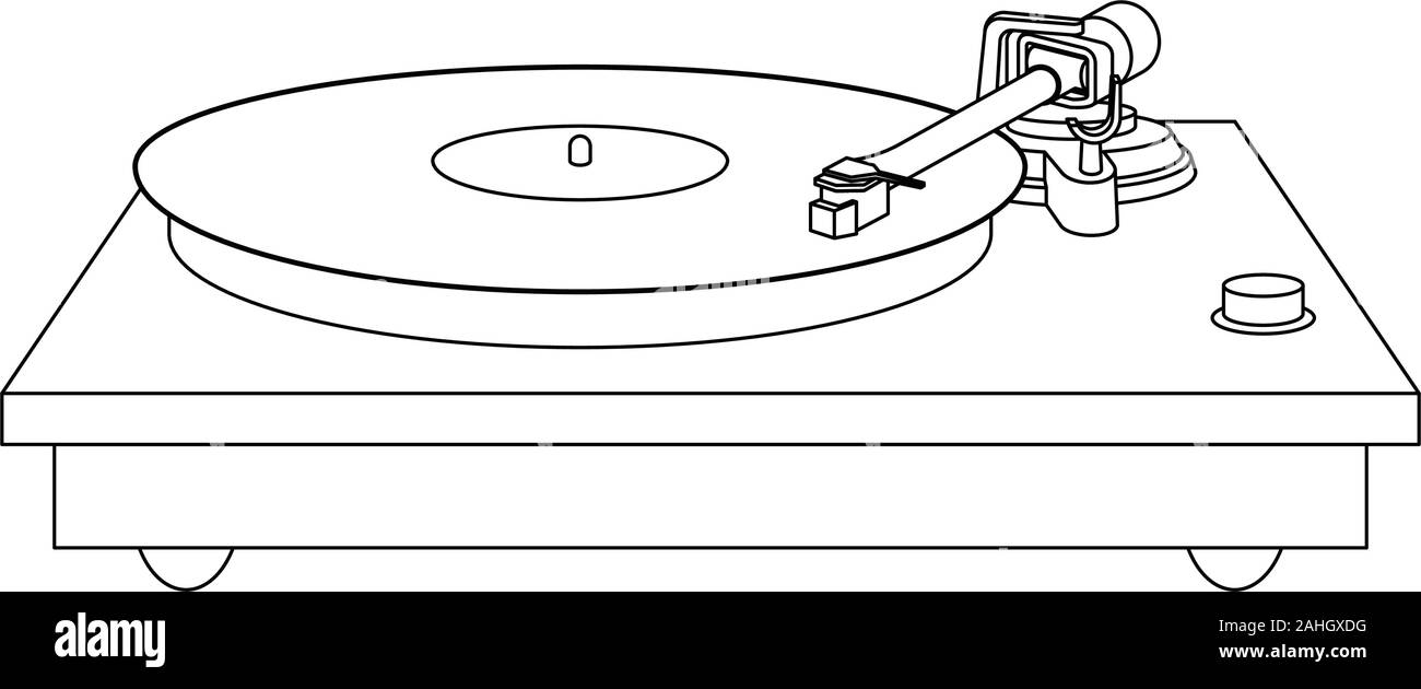 Turntable. Music reproduction equipment. Thin line vector Stock Vector