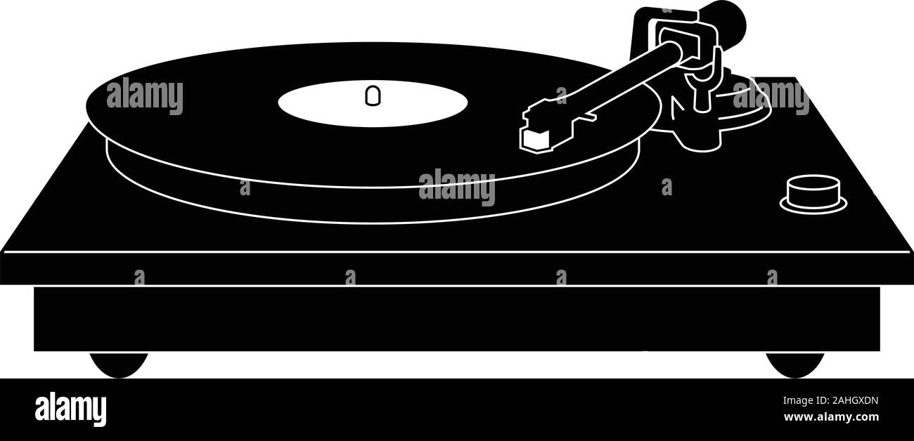 Turntable. Music reproduction equipment. Silhouette vector Stock Vector