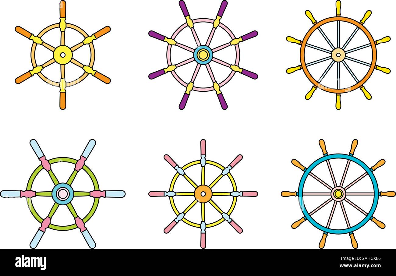 Ship steering wheel with different spokes. Vector illustration Stock Vector