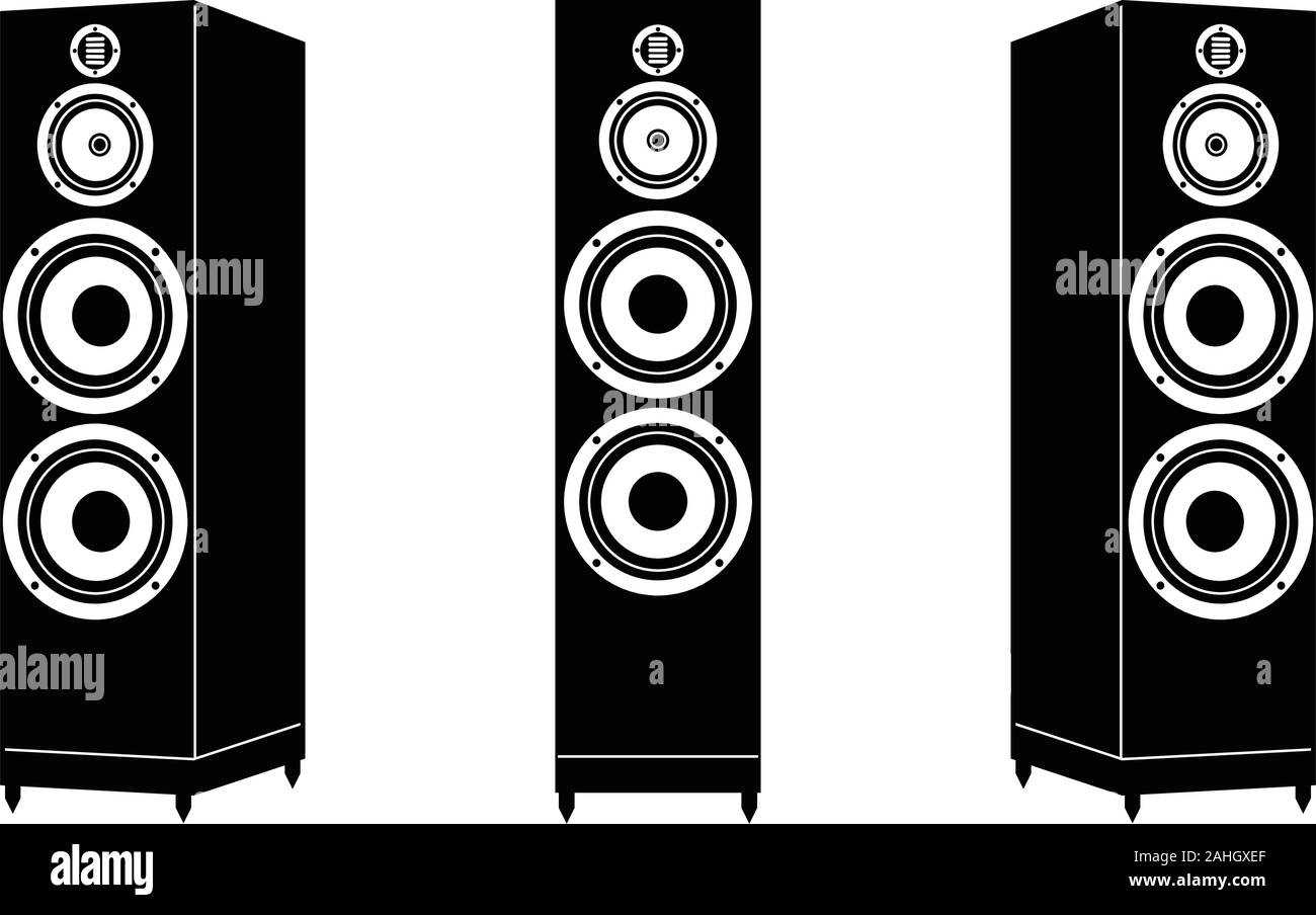 Loudspeaker icons set. Floorstanding speakers. Silhouette vector Stock Vector