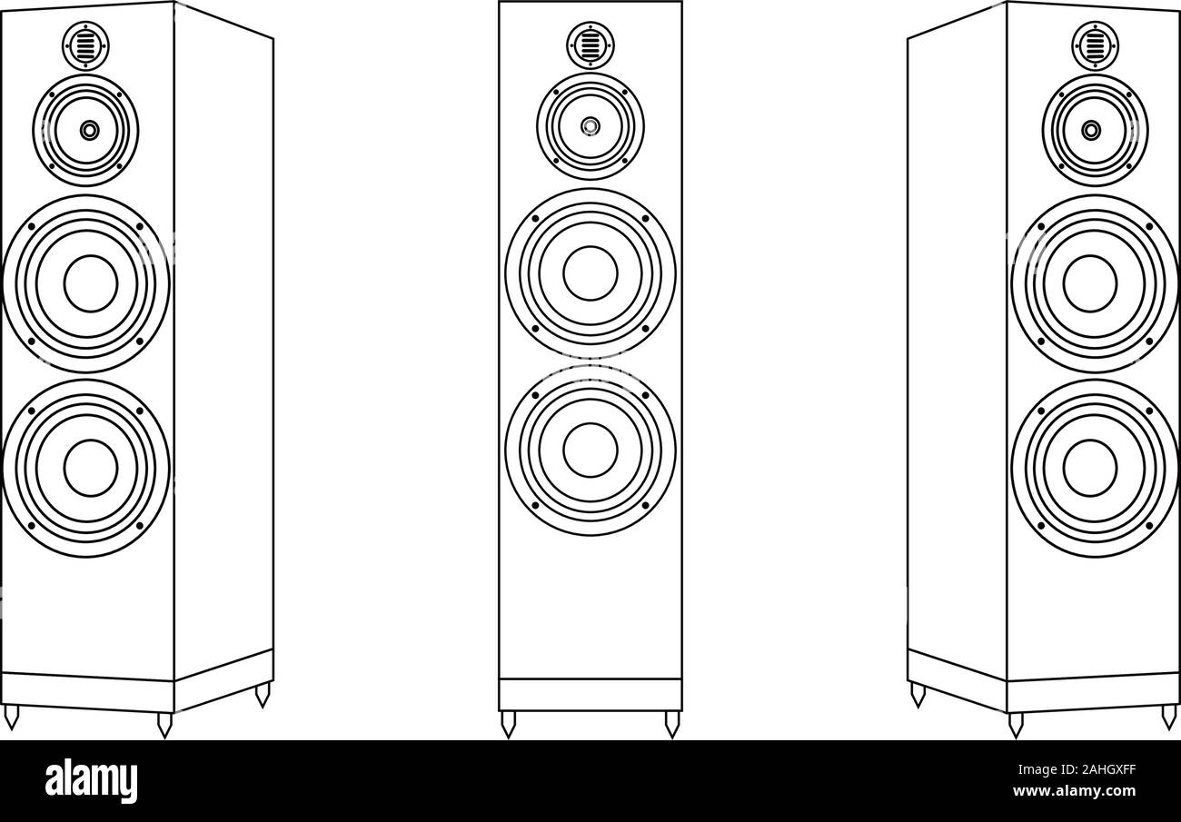 Loudspeaker icons set. Floorstanding speakers. Thin line vector Stock Vector