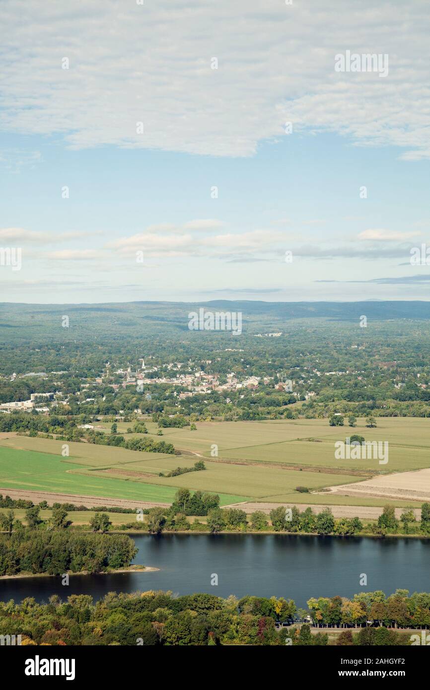 Panoramic view of Northampton and Pioneer Valley and the Connecticut River in autumn. Stock Photo