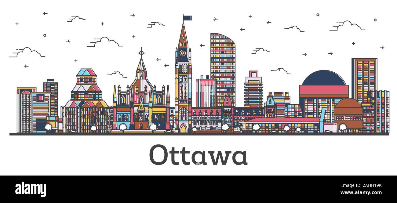 Outline Ottawa Canada City Skyline with Color Buildings Isolated on White. Vector Illustration. Ottawa Cityscape with Landmarks. Stock Vector