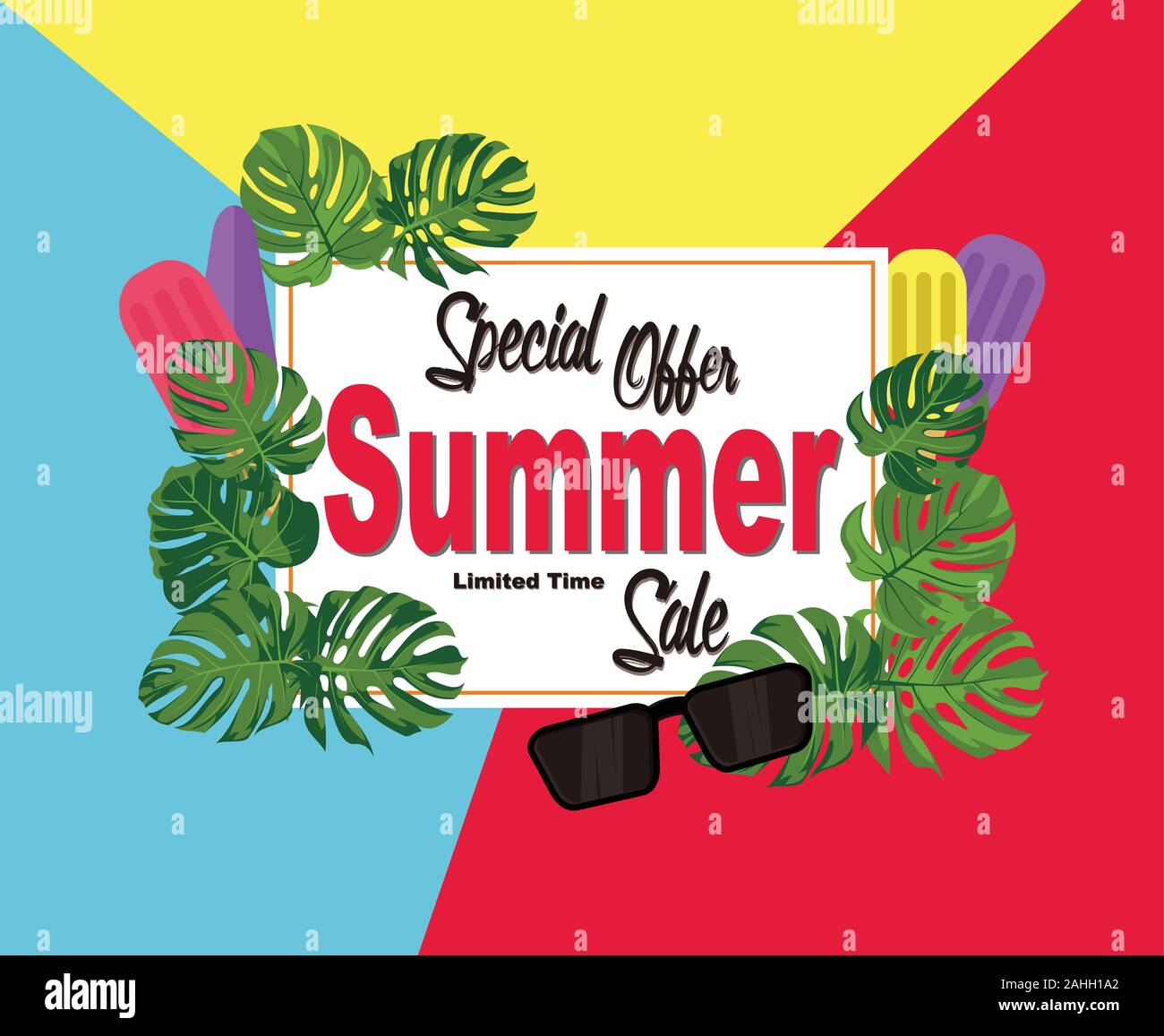 Summer sale vector banner template with template for summer seasonal