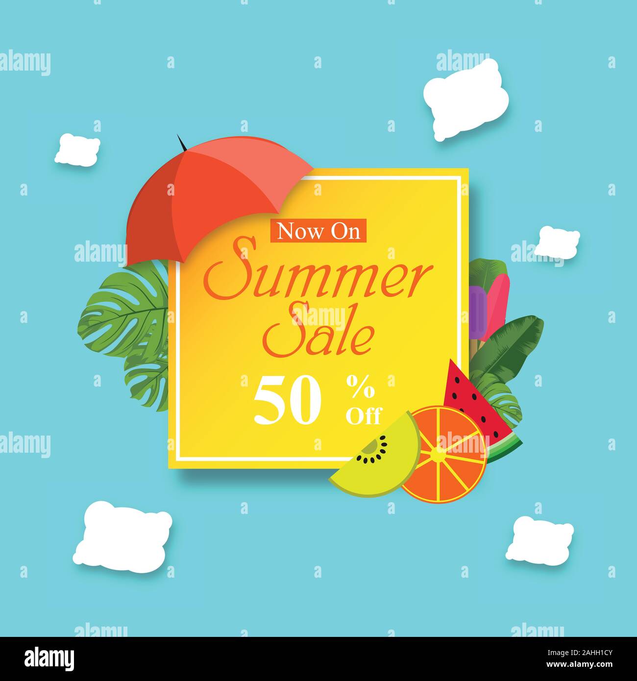 Summer sale vector banner template with template for summer seasonal
