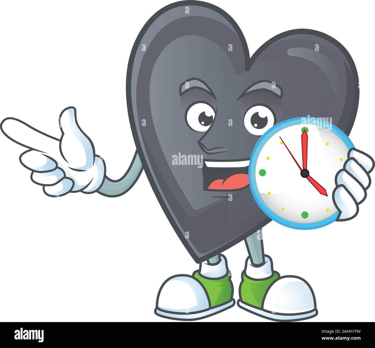 Happy black love cartoon mascot style with clock Stock Vector Image