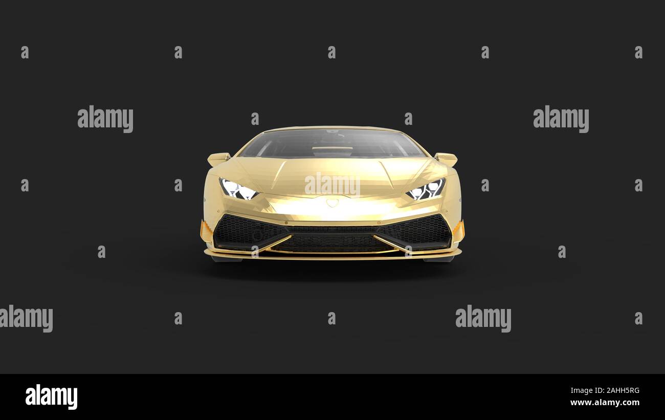 3d rendering of a golden sports car isolated in black background Stock ...
